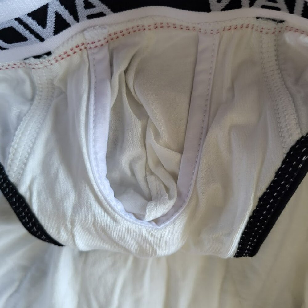 Andrew Christian Vintage Briefs White w Black & Red Trim Medium - Picture 6 of 7